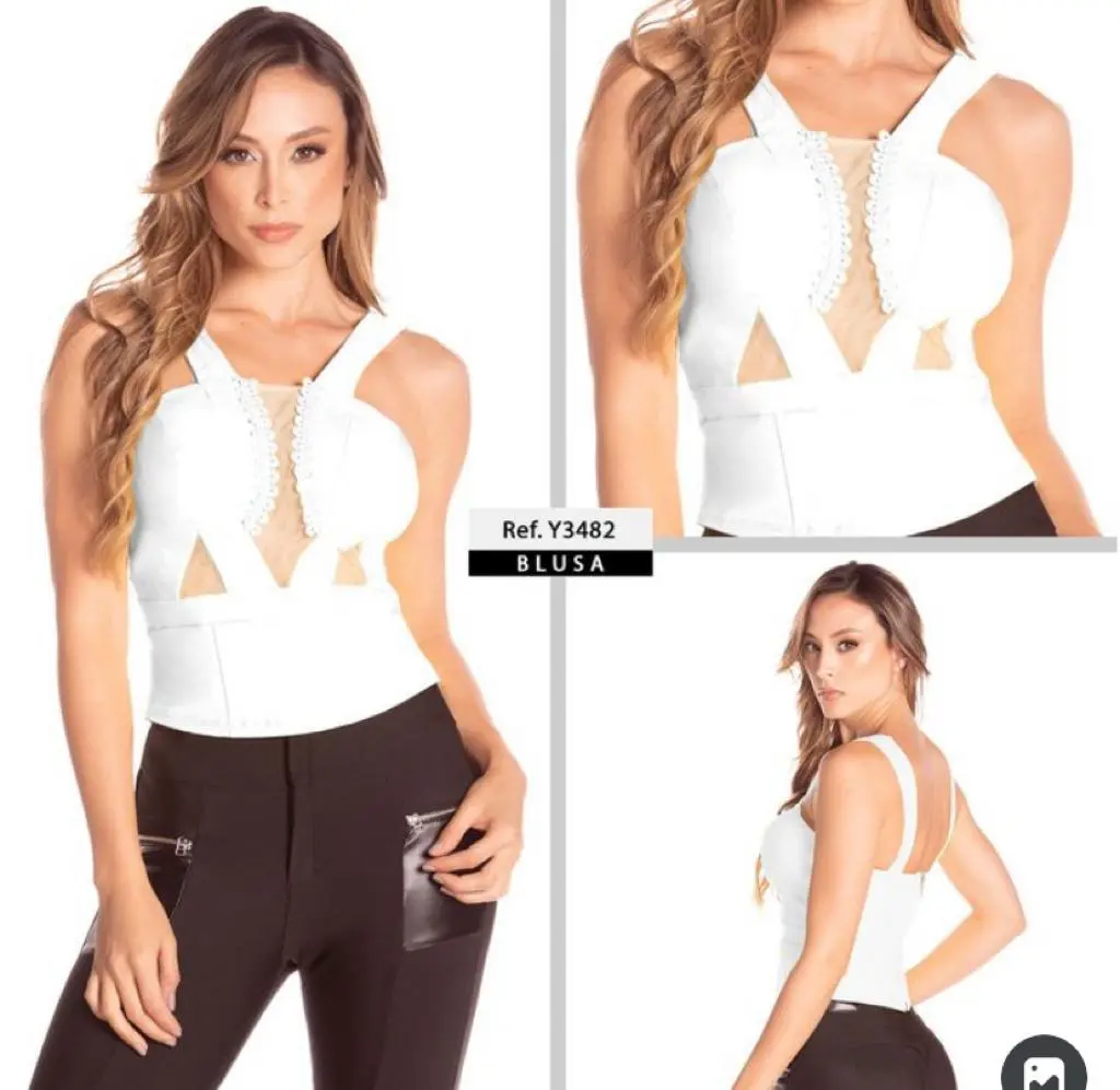 Blusa Bengalina con Tull – Estilo Elegante Ref: 3482